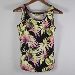 Tommy Bahama Silk Blend Tropical Tank Top S Black Pink Floral Hibiscus Resort